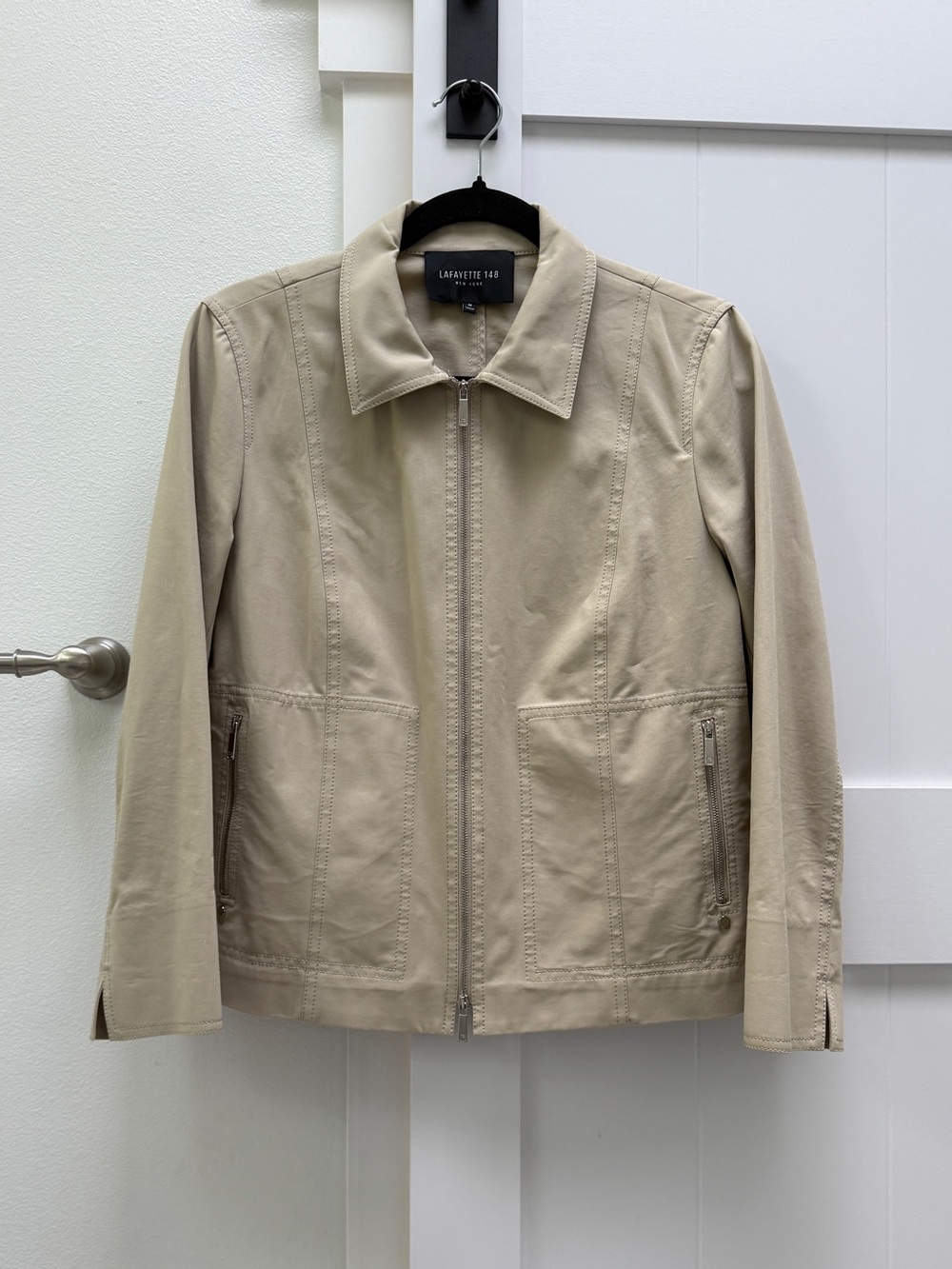 Lafayette 148 New York Classic Khaki Tan Zip Up Jacket Blazer Medium